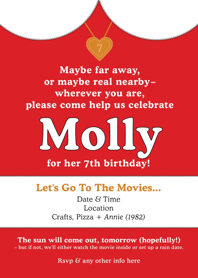 Girls Annie Themed Birthday Invitation Annie / Movie Party image 2