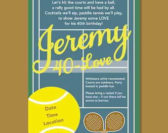 Tennis / Paddle Tennis Themed Birthday Invitation