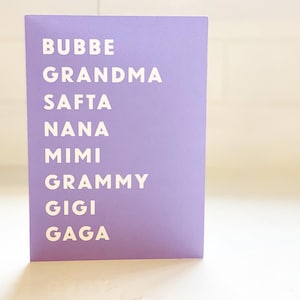 Tarjeta con nombres de Bubbe de Jenny Rozbruch para el Museo Judío (Interior en blanco - Nueva abuela / Día de la Madre / General / Gracias)