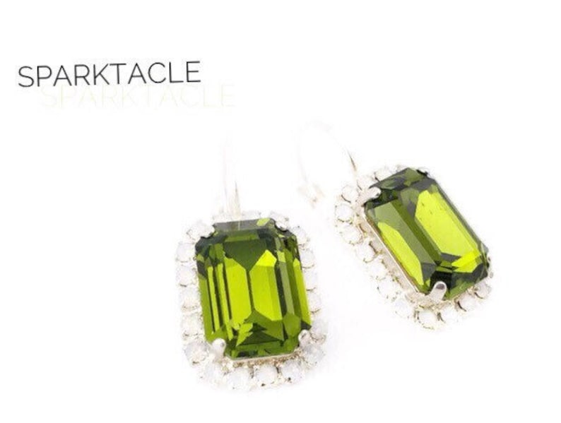 Olive birthday party. RARE Olivine octagon drop earrings bridesmaid
