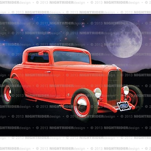 Vintage Hot Rod Photographic Print, Midnight Ride