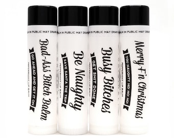 Holiday Four Pack Bad-Ass Bitch Balm, Be Naughty, Busy Bitches and Merry F'n Christmas - All Natural and Organic Lip Balm