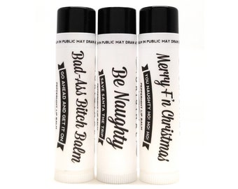 Holiday Three Pack Bad-Ass Bitch Balm, Be Naughty and Merry F'n Christmas - All Natural and Organic Lip Balm