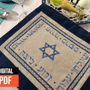 Passover Modern Cross Stitch Pattern &quot;Seder Plate Afikomen Bag&quot; PDF