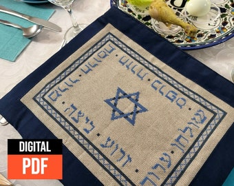 Passover Modern Cross Stitch Pattern "Seder Plate Afikomen Bag" PDF
