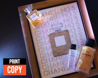 PRINT COPY - Perfume Modern Cross Stitch Pattern "Chanel No5 Sampler"