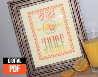 Orange Juice Modern Cross Stitch Pattern "Ice Cold Juice" PDF
