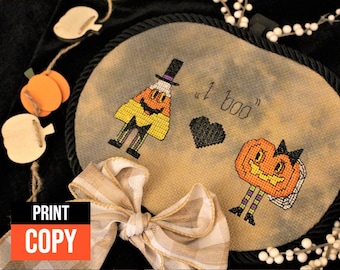 PRINT COPY - Halloween Modern Cross Stitch Pattern "I Boo"
