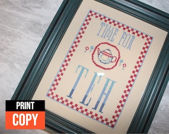 PRINT COPY - Tea Modern Cross Stitch Pattern "Time For Tea"
