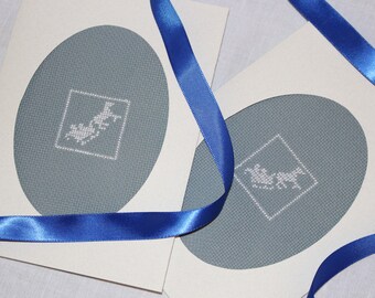 Christmas Santa's Sleigh Cross-Stitch Greeting Cards