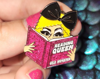 Gila Münster "Reading Queen" Glittery Drag Queen Enamel Pin