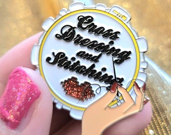Gila Münster "Cross Dressing & Stitching" Glittery Drag Queen Enamel Pin
