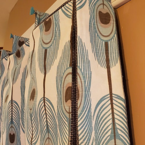 Peacock White, Gray/Silver, shops and Aqua Blue Tailored Custom Pleated Valance