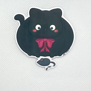 Fat Black Cat and Mouse Die Cut Sticker, Autocollants en vinyle résistant à l’eau, cadeau, décalcomanie d’ordinateur portable, Automne, Kitty, planificateur, journal, automne, effrayant