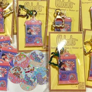 Gachapon Kitty Acrylic Keychain & Sticker Set