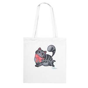 Grey Tabby Chubby Cat with Bow - Classic Tote Bag