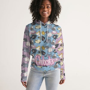 Women&#39;s Hoodie All Over Chubby Cats, Pink, Blue, cat hoodie, cat sweatshirt, kitty sweater, kawaii shirt, Neko shirts, cute shirts for women