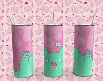 Zombie Cat Nya Drink Tumbler, 20 oz, skinny tumbler, kawaii neko