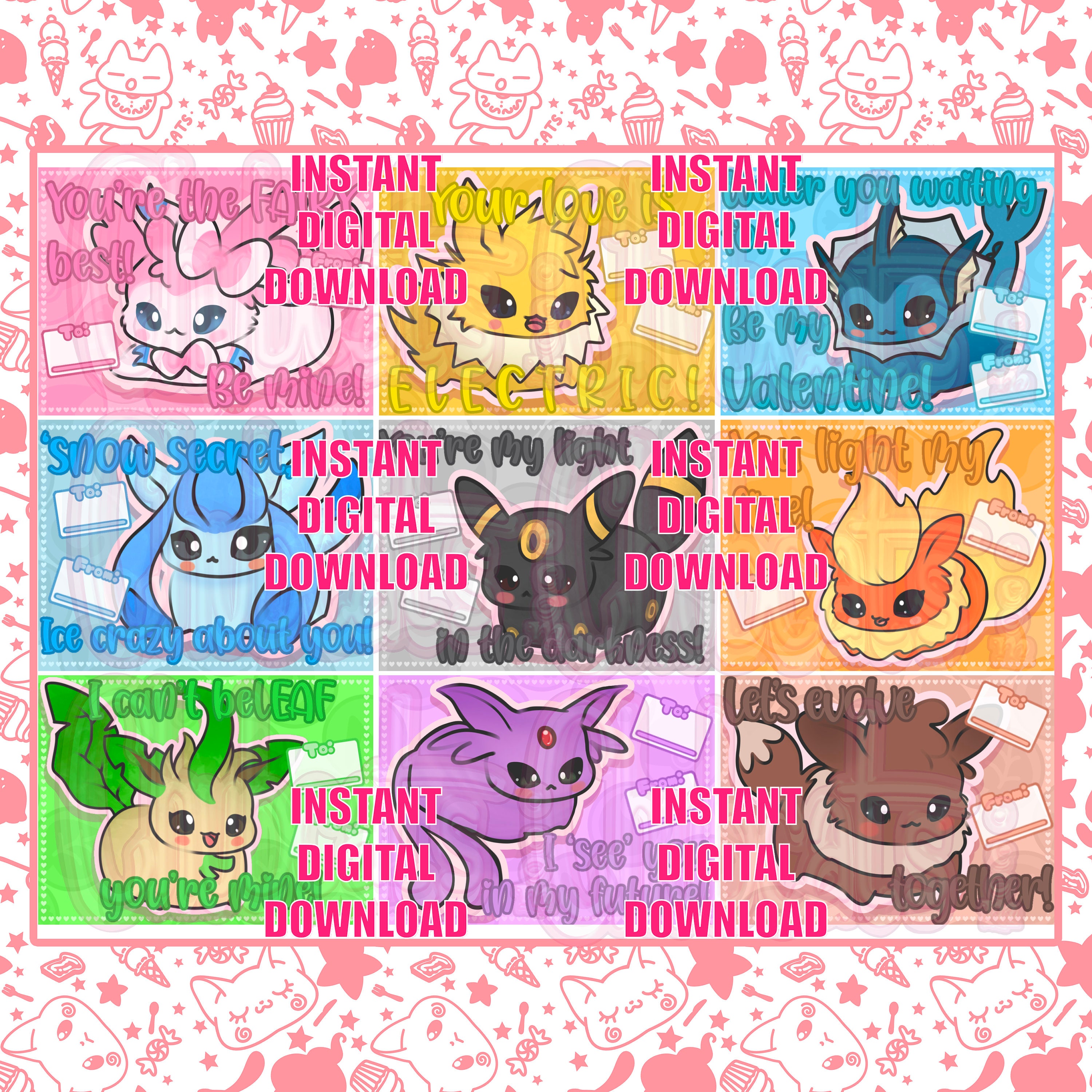 Printable Eeveelutions Valentine's Day Digital Download Valentines Card ...
