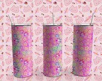 Stars n Shrooms Drink Tumbler, 20 oz, Stars, Mushrooms, skinny tumbler