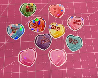 Valentine's Day Conversation Hearts Sticker Pack, 10 pack,  Die Cut Stickers, Water Resistant Vinyl Stickers