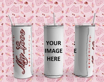 Custom Red Hearts Tumbler with any Picture, Personalized Photo Tumbler with text, 20 oz, Gift, Valentine's Day, Anniversary