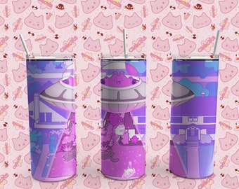 Alien Cat UFO Drink Tumbler, 20 oz, skinny tumbler, kawaii neko