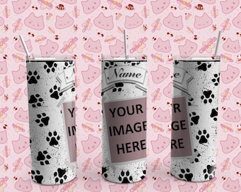Custom Paw Print Tumbler with Dog Picture, Personalized Pet Photo Tumbler with Name, 20 oz, Gift, Valentine's Day, Anniversary