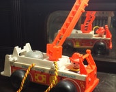 1968 Fisher Price Vintage wooden Fire Truck with original stickers collectible 60s Red Truck