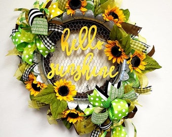 Sunflower Everyday Wreath, Farmhouse Wreath for Front Door, Spring Door Decor