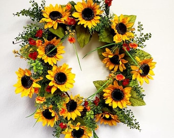 Sunflower Wreath for Front Door: Yellow Sunflowers & Grapevine