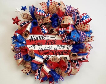 4th of July Wreath, Patriotic Wreath for Front Door, Memorial Day Wreath, Red White and Blue Deco Mesh Wreath, USA Wreath, America Wreath