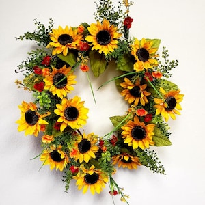 Sunflower Wreath for Front Door, Grapevine Wreath with Yellow Sunflowers, Sunflower Year Round Wreath, Wreath