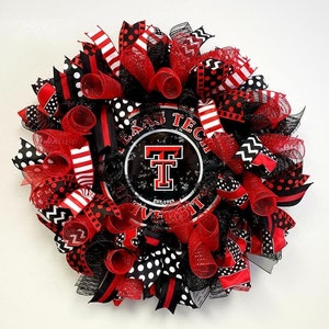 Texas Tech Wreath, Guns Up Raiders Wreath, College Sport Wreath, Black and Red Deco Mesh Wreath for Front Door