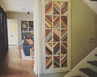 Decorative Antique Door with Reclaimed Wood Inlay