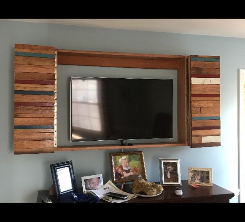 Wall Mount TV Cabinets with Scrapwood door front image 4