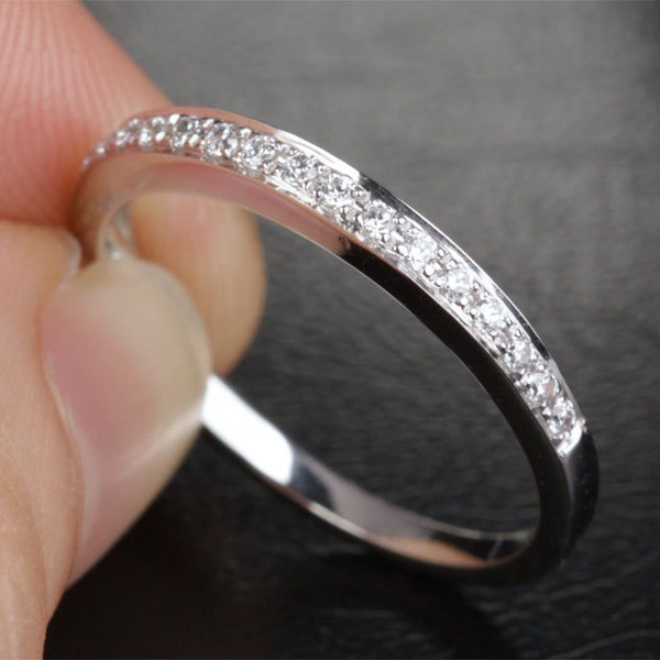 Natural .21ct Pave Diamond Ring Wedding Band in Solid 14K White Gold, Same Day Shipping