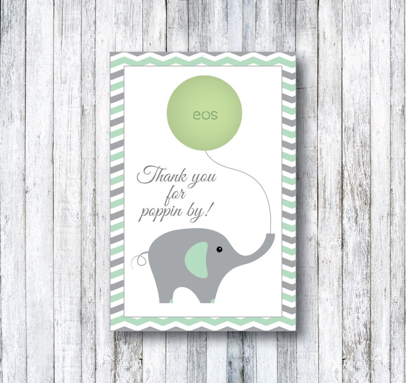Mint Green Grey Elephant Baby Shower Eos Favor Card Etsy
