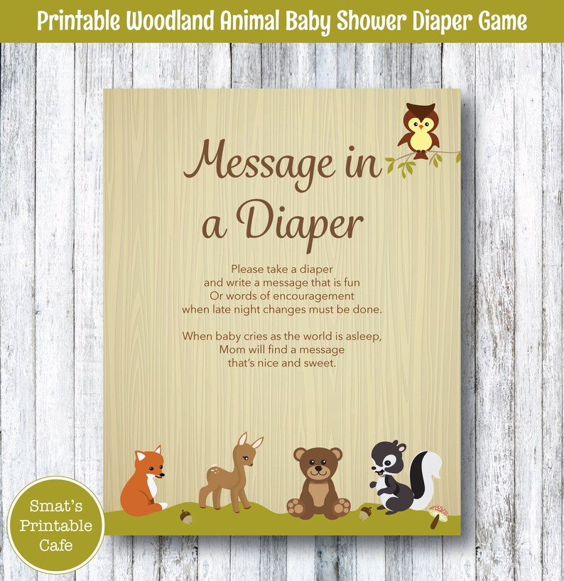 Woodland Animal Baby Shower Diaper Message Game Printable Etsy Woodland Animal Baby Shower Diaper Message Game Printable Etsy