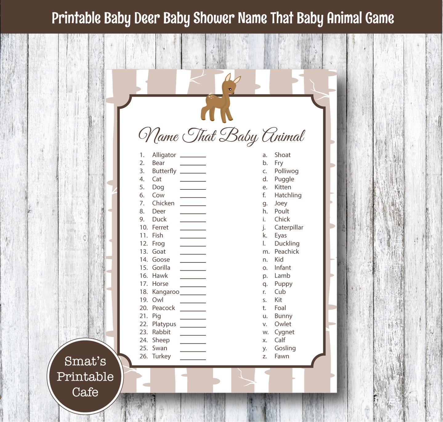 Baby Deer Baby Shower Baby Animal Name Game Quiz PRINTABLE Etsy