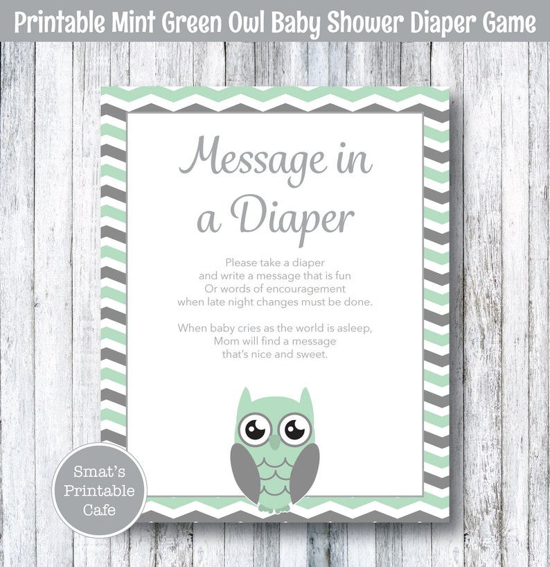 Mint Green Owl Baby Shower Diaper Message Game Printable Etsy