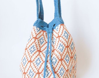 Spanish Tile Bag. Tapestry crochet bag, Crochet bag, wayuu bags, crochet bag pattern, drawstring bag crochet, tapestry crochet patterns