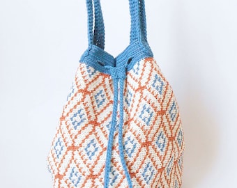 Borsa per piastrelle spagnole. Borsa all'uncinetto con arazzo, borsa all'uncinetto, borse wayuu, modello di borsa all'uncinetto, borsa con coulisse all'uncinetto, modelli all'uncinetto con arazzo