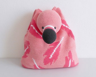 Crochet pattern for Flamingo Bag-Pack. Crochet backpack, crochet bag, tapestry bag, tapestry crochet, amigurumi bag, crochet flamingo