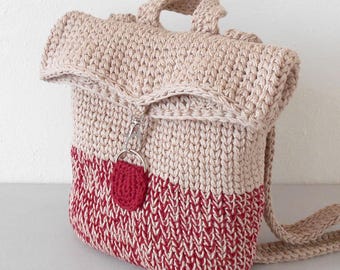 Crochet Pattern: Momentum Backpack Two-Tone Cotton Bag, Easy Knit Stitch (PDF Pattern)