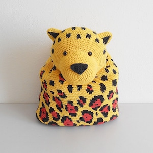 Crochet pattern for Jaguar Bag-Pack. Crochet backpack, crochet bag, tapestry bag, tapestry crochet, amigurumi bag, crochet jaguar