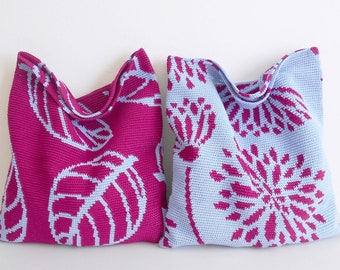 Haakpatroon: dahlia's en bladeren tassen wandtapijtontwerp (pdf-patroon)