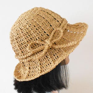 Crochet Pattern: Mare Raffia Hat Summer Beanie with Bow (PDF Pattern)