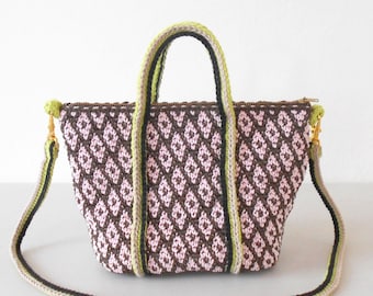 Crochet pattern for Iris Tapestry Bag. Practice tapestry crochet to make a colorful accessory. Tapestry crochet, tapestry crochet bags.