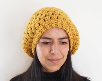 Crochet pattern for Camellia Beanie, crochet beanie, slouchy beanie, slouchy hat, crochet hat adults, how to beanie, crochet patterns